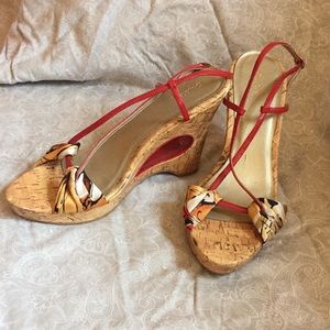 Qupid Cork Wedge Red Strap Size 10